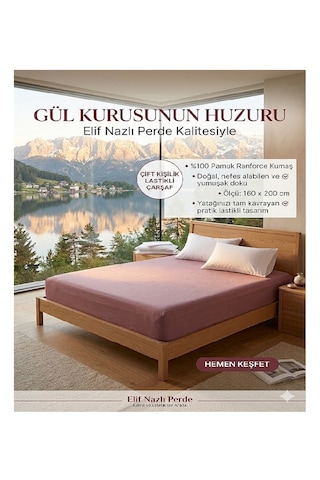 Lastikli Çarşaf-çift Kişilik Gül Kurusu