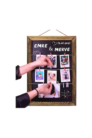 Kişiye Özel Ahşap Karatahtalı Duvar Fotoğraf Çerçevesi