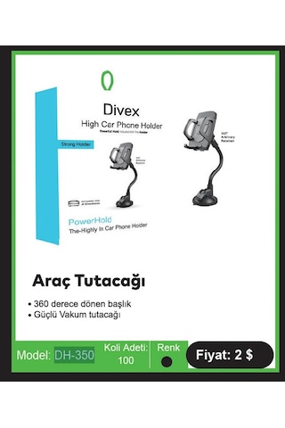 Divex 360 Derece Dönebilen Araç İçi Telefon Tutacağı Dh-350