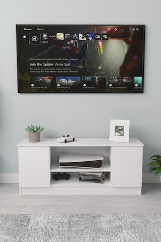 Fonksiyonel Tv Ünitesi Modern Tasarımlı Şık Ve Kullanışlı Televizyon Rafı Ve Depolama Alanı Beyaz Beyaz