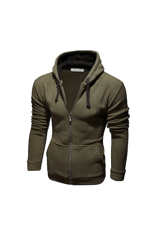 Envy Lab Fermuarlı Polar Kapüşonlu Sweatshirt 162834834 Khaki