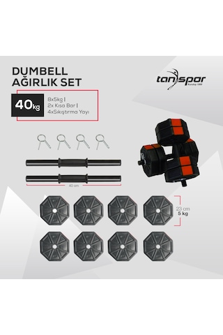 Tan Spor 40 KG Dambıl Ağırlık Halter  Kısa Bar ve Z Bar Seti