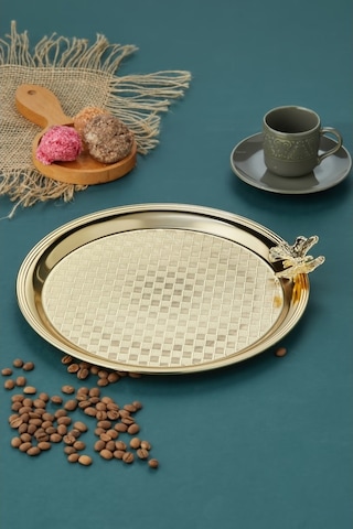 Akıllıelma-cooker Sunum Tepsisi Kelebekli Yuvarlak Ckr3269 8769 Gold