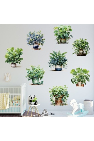 Saksılı Çiçek Tasarımlı 8li Sticker 5060 Çok Renkli