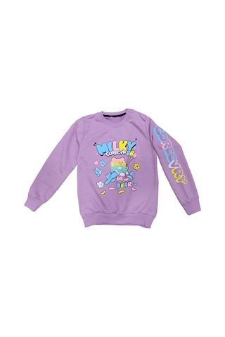 İrem Çocuk Giyim Kız Çocuk Milky Önü Arkası Kolu Yazı Desenli Lila Renk Sweatshirt Lila