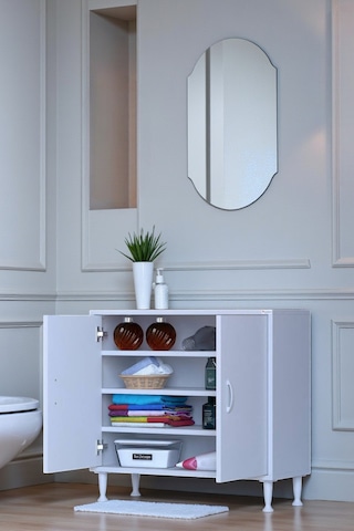 Eliusta Nirat 65 Cm 4 Bölmeli Beyaz Banyo Mutfak Dolabı 3 Raflı Kapaklı Çok Amaçlı Dolap 65x75x32,5 Cm Beyaz