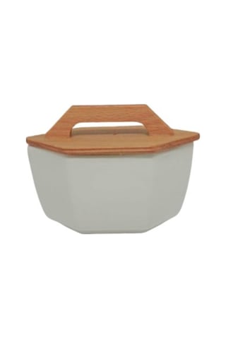 Ahşap Kapaklı Köşeli Kavanoz Beyaz Mutfak Düzenleyici