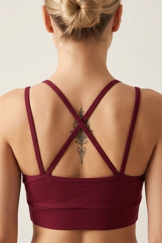Aura Collections Çapraz İp Askılı Çıkarılabilir Pedli Sporcu Sütyeni Bralette Bordo