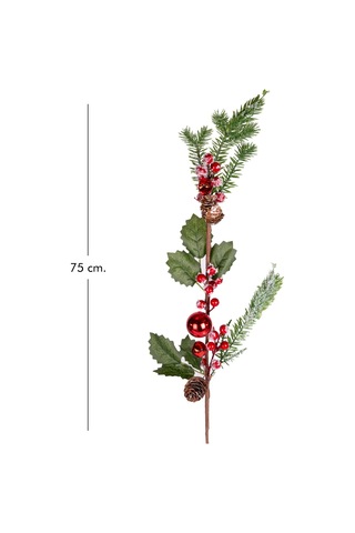 Yılbaşı Çiçeği Pike Karlı Berry Kozalaklı Çanlı Ve Toplu Kırmızı-yeşil 73 Cm.