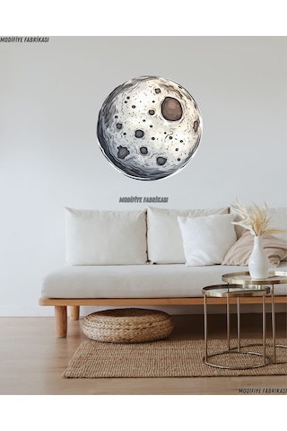 Dokulu Yüzeyli Ay Sticker 40 Cm Uv Baskılı Dekoratif Stick... Beyaz