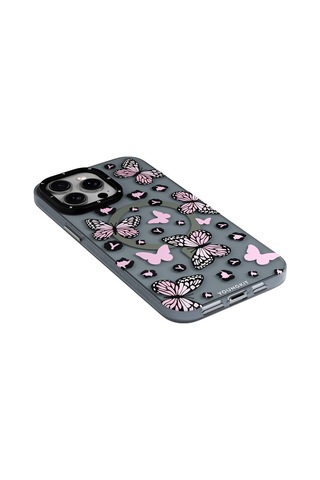 Apple Uyumlu iPhone 15 Pro Kılıf Magsafe Özellikli Kelebek Desenli Youngkit Shadow Dance Serisi Pembe