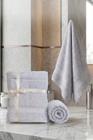2 Li Battal Boy Banyo Havlu Seti - 100% Pamuk 90x170 Cm + 50x90 Cm Ekstra Yumuşak Emici Havlu Gri