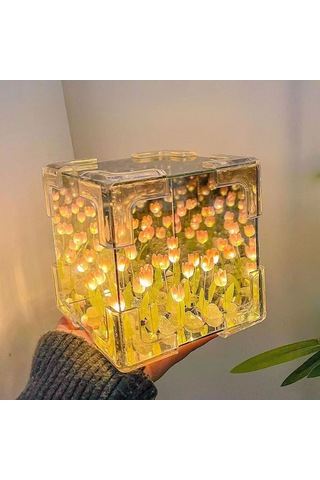 Çiçek Rubik Küp Lale Üç Boyutlu Gece Lambası