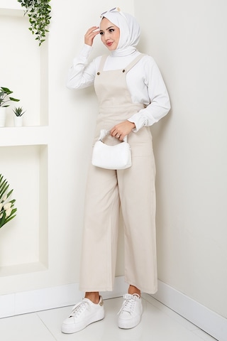 Gülru Cepli Gabardin Tulum 1587 - Bej Bej