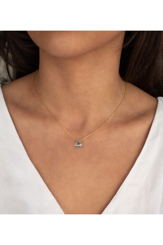 Doğan Diamond 925 Ayar Gümüş Altın Kaplama 3Ct Yarı Değerli Mavi Topaz Doğal Taş Kolye - Raccolta Di Gocce