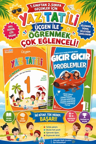 Üçgen 1. Sınıftan 2.sınıflara Geçenler İçin Yaz Tatil Seti Tatil+problem Kitabı