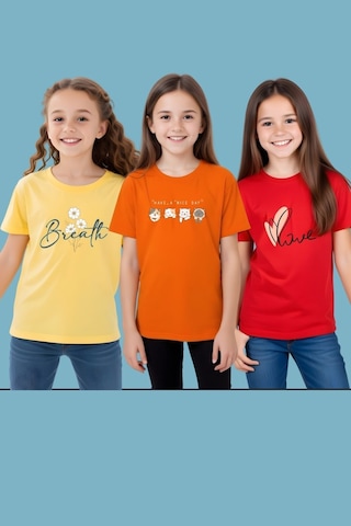 Panios Kids Baskısız Düz Kız Çocuk Tişört Çok Renkli