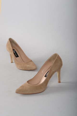 Seç Kundura 4292 Hakiki Deri Stiletto 9 CM Vizon Süet Vizon