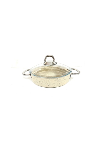 Çelik Kulplu Titanyum Granit Basık Karnıyarık Pilav Tenceresi 28 Cm Bej