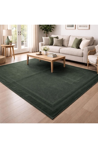 Latte Yumuşak Peluş Yeşil Çocuk Odası Oturma Odası Salon Mutfak Halısı 5451a Haki