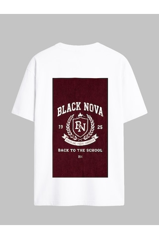Black Nova Oversize Baskılı Unisex Tişört Crest Club Beyaz