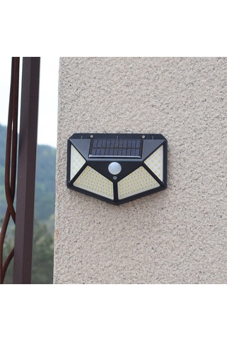 Vkemall Led Güneş Enerjili Duvar Lambası, 100 Led Işıklı, Hareket Sensörlü, Ip44 Su Geçirmez, Bahçe/evler İçin, Siyah 1 Adet, Dahili Li-poly Pil