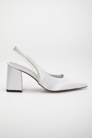 Saten Topuk Taşlı Gümüş Büyük Numara Kadın Ayakkabı Topuklu Abiye-2676-gümüş