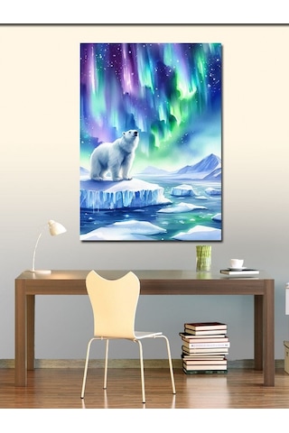 Kanvas Tablo Aurora Ve Kutup Ayısı 50cmx70cm