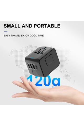 Hombey Mavi Evrensel Seyahat Şarj Aleti - 4 Port 3 Usb + Type-c Hızlı Şarj, 150+ Ülke Uyumlu, 5 Cihazı Eş Zamanlı Şarj Edebilir