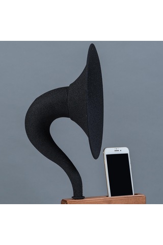 Akustik Gramofon Krem Ahşap Gövde / Siyah Metal Başlık