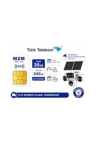 Türk Telekom M2M Data Sim Kart Aylık 20 GB Yıllık 240 GB (Solar Kameralara İçin)