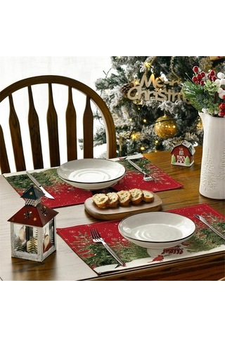 Moly 12x18 İn Yıkanabilir Noel Tatil Masa Örtüleri Seti, 6 Adet Kırmızı, Dayanıklı Ve Şık Masa Dekoru Kırmızı