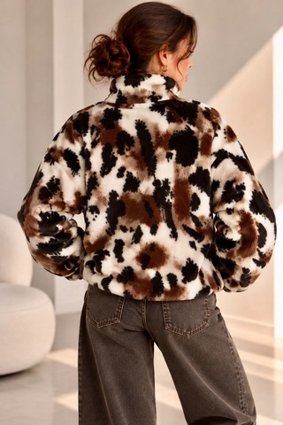 Bbbutikbasic Desenli Dik Yaka Peluş Polar Sweatshirt Nk0606 Kahverengi