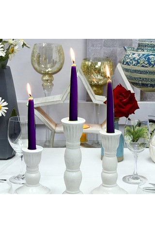 6 Lı Kısa Mor Konik Şamdan Mum Yükseklik 18 Cm Mor