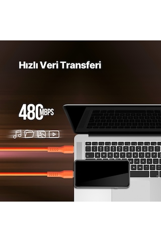 Ttec USB-C - Lightning Hızlı Şarj Kablosu 120 CM Neon Turuncu