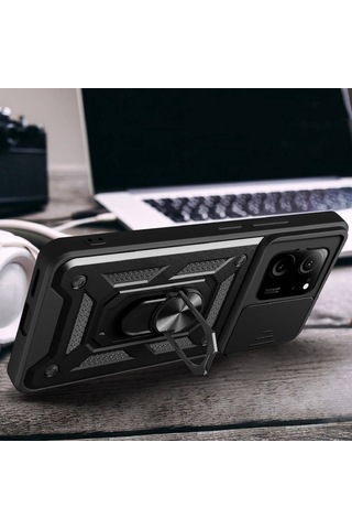Xiaomi Mi 13t Pro İle Uyumlu Kılıf Magnetik Standlı Kamera Korumalı Sürgülü Kapak