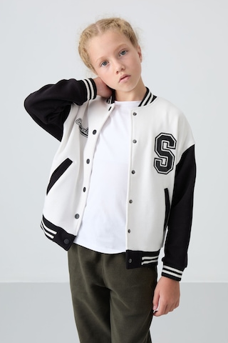 Tommy Life Ekru Pamuklu İçi Tüylü Yumuşak Dokulu Standart Fit Nakışlı Kız Çocuk Kolej Ceket - 75163 Ekru