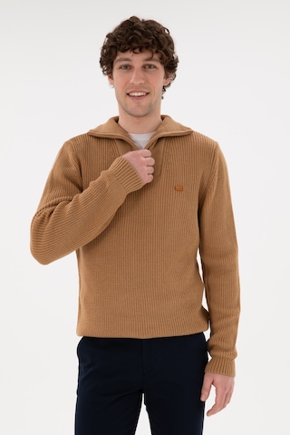 U.S. Polo Assn. Erkek Regular Fit Yarım Fermuarlı Camel Kazak 50297047-VR015