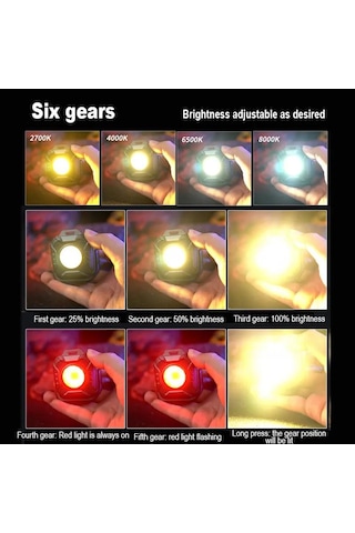 Cob Cep Lambası Anahtarlık El Feneri Usb Şarj Edilebilir 6 Mod Süper Parlak Mini Taşınabilir Mıknatıslı Çalışma Işığı Açık Hava Kampı Beyaz Işık-3 Mod