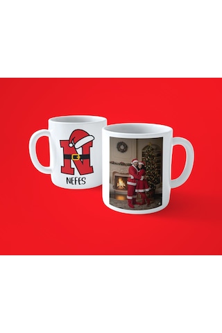 Yeni Yıla Özel N Harfli İsimli Noel Konseptli Fotoğraflı Kupa Bardak 07 Beyaz