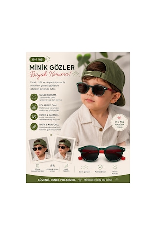 Unisex Yeşil Kırmızı Bebek 0 Yaş Ile 4 Yaş Aralığı Güneş Gözlüğü Polarize Camlı Çocuk Güneş Gözlüğü