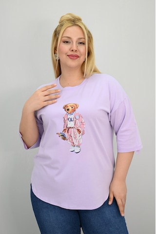 Koza Butik Kadın Büyük Beden Kısa Kollu Taş Detaylı Ayı Baskılı Oversize T-shirt 1926-25 siyah