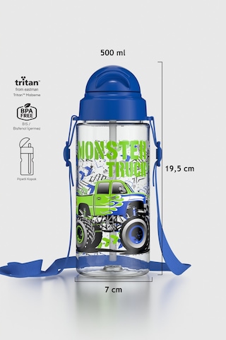 Renga Migo Desenli 500 Ml Askılı Pipetli Tritan Çocuk Matara 912008 Mavi MAvi