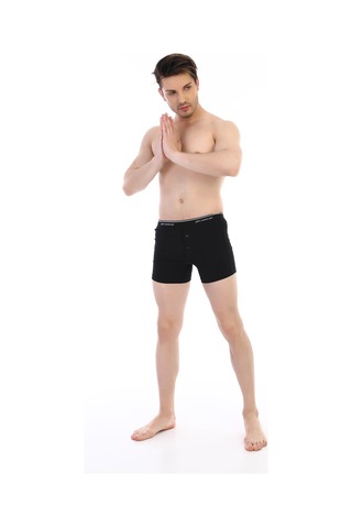 Çift Kaplan Erkek Elastanlı Biyeli Siyah Boxer Şort 880