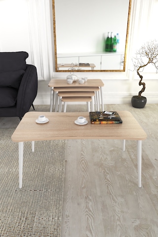 Milas 5li Orta Sehpa Ve Zigon Sehpa Sonomo Ahşap Ayaklı