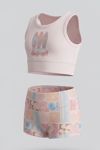 Modanino Kız Çocuk 2'li Mayo Takımı - Crop Üst ve Slip Şortlu 2-12 Yaş 12704ıs Karışık