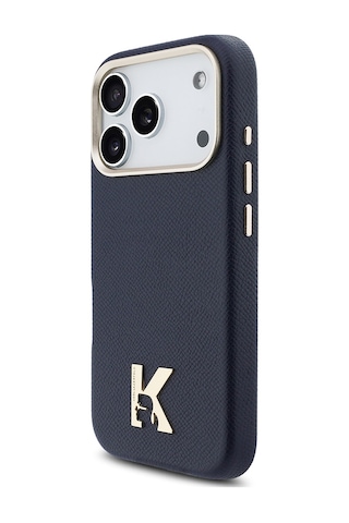 Apple Uyumlu iPhone 17 Pro Kılıf Lisanslı M-safeli Gold Kamera Çerçeve Khead Metal Logolu Pu Deri Kapak Lacivert