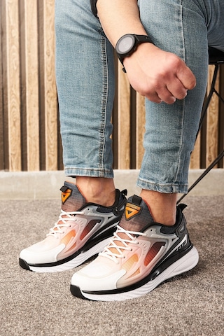Günlük Erkek Sneaker Fileli Bağcıklı Kalın Tabanlı Rahat Spor Ayakkabı 4267 Siyah-beyaz-oranj