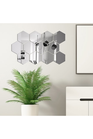 Mufunye 12 Adet Silver Akrilik Hexagon Yansıta Duvar Sticker - Dıy Ev Dekorasyonu, Çocuk Odası/yatak Odası/banyo Uygun, Kolay Kurulum, 20x17x10cm Gümüş