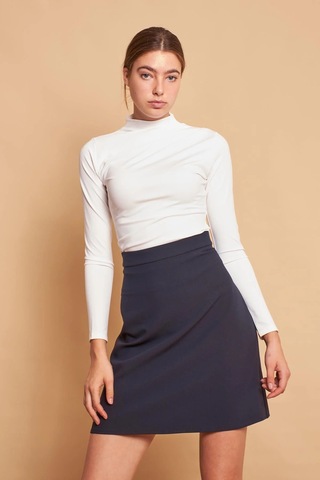 Yüksek Bel Hafif Likralı Kumaş Diz Boy Çan Etek-lacivert Lacivert